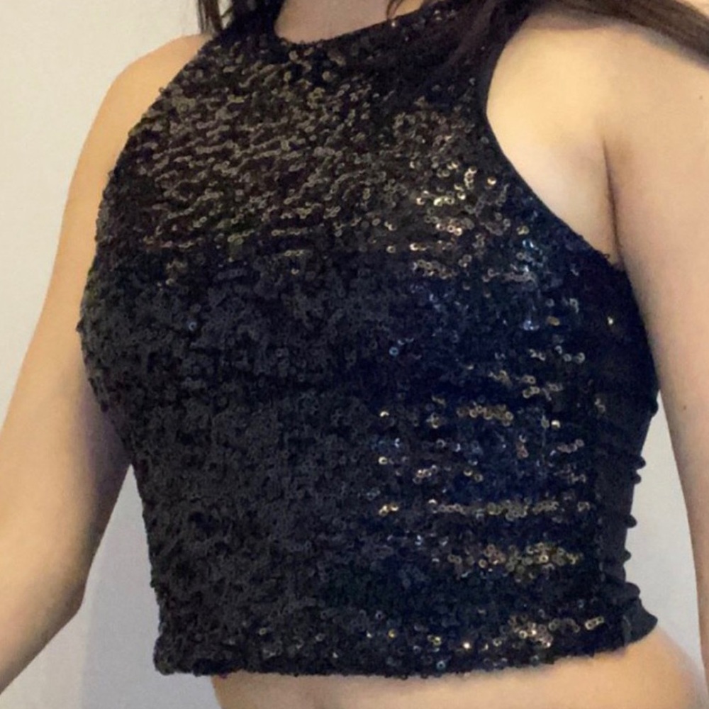 H&M Medium black sequins crop top